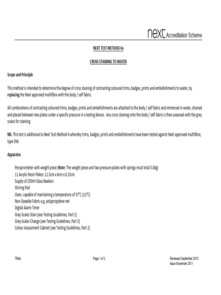 Cross Staining Test Method TM4a | PDF | Textiles | Materials