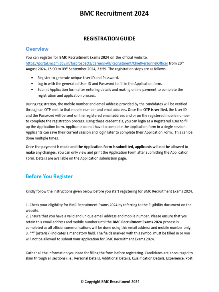 BMC Recruitment 2024: Registration Guide | PDF | Password | Computing