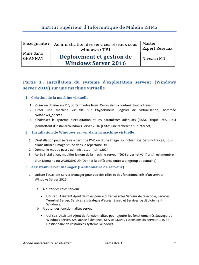 Installation et gestion de Windows Server 2016 | PDF | Serveur ...