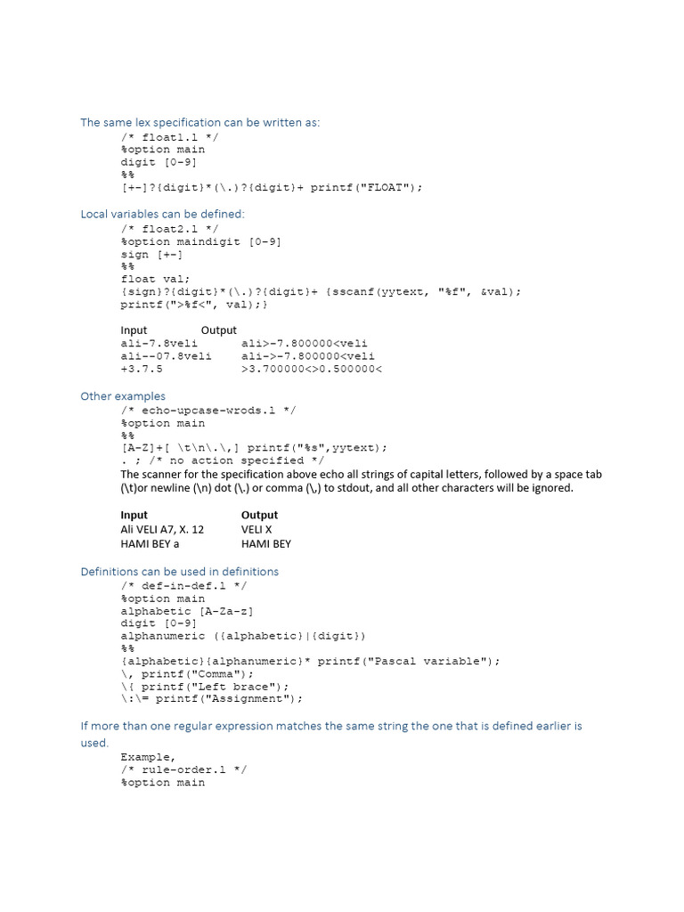 Lex Program Examples and Implementations | PDF | Text File | Computer ...