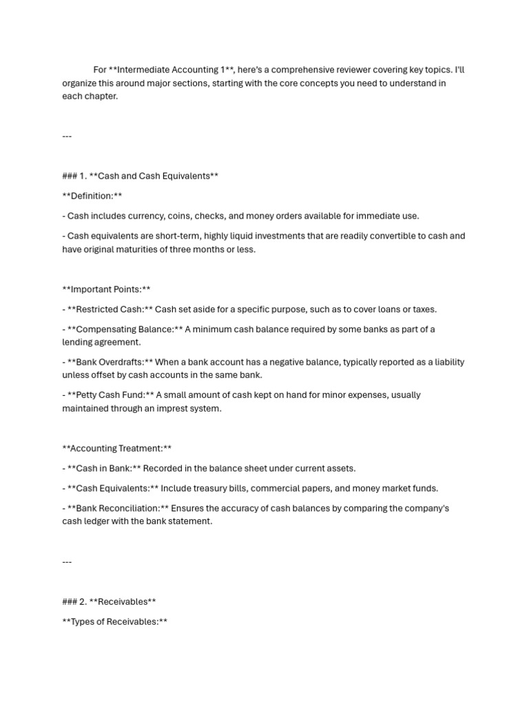 Intermediate Accounting 1 Reviewer Guide | PDF | Debits And Credits ...
