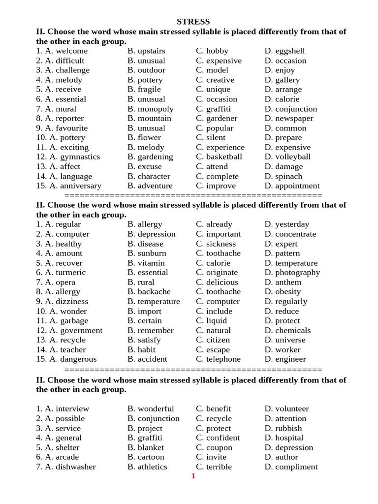 Stress Patterns in English Words | PDF