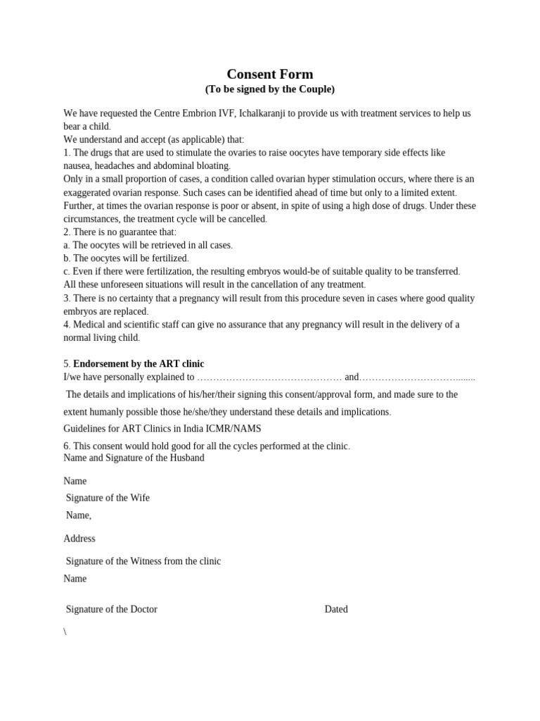 IVF Treatment Consent Form | PDF