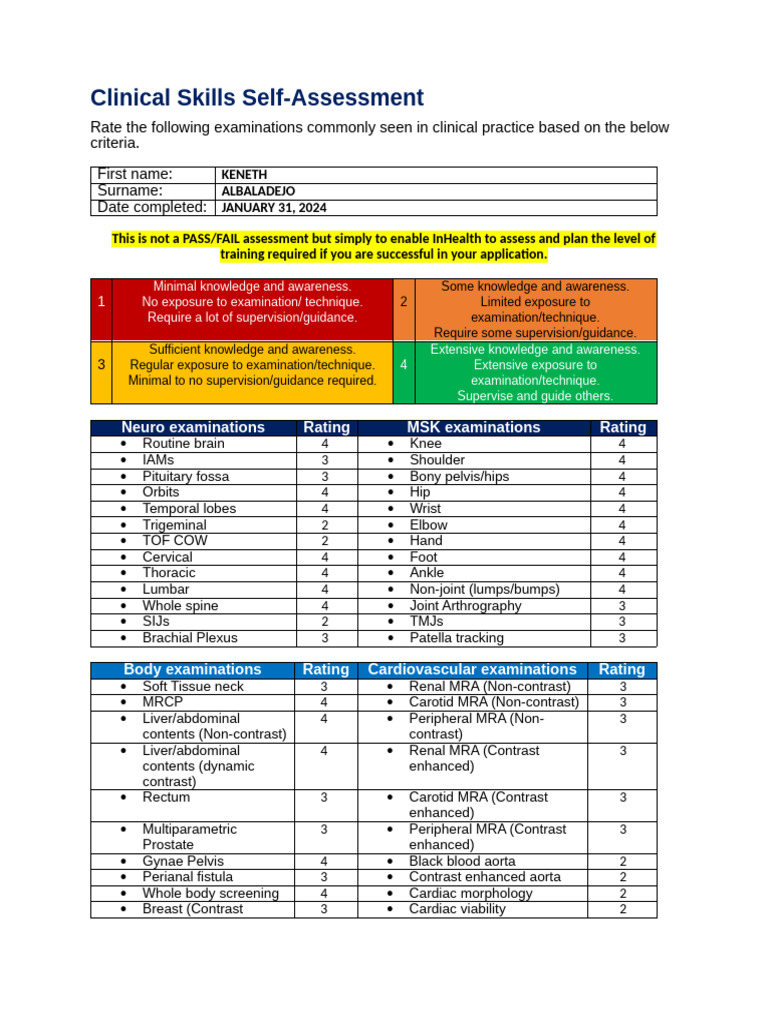MRI Skills Self Assessment Form May 2022 InHealth (KENETH ALBALADEJO ...