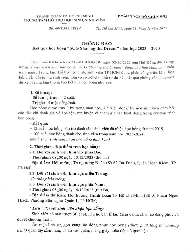 TB60 2023 Ket Qua Hoc Bong Sharing The Dream 2023 | PDF