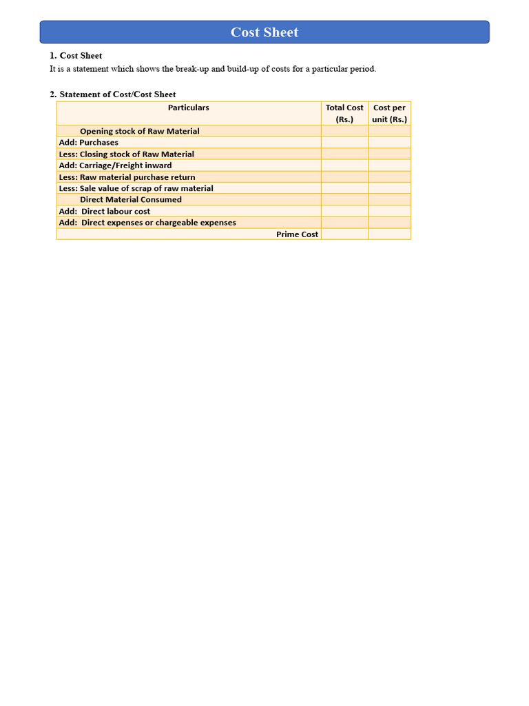Cost Sheet and Process Costing Guide | PDF | Overtime | Cost Of Goods Sold