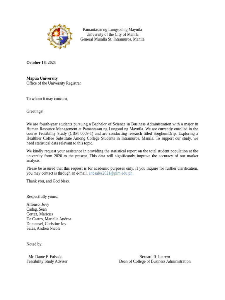 Statistical Request for Feasibility Study | PDF | Inquiry | Science