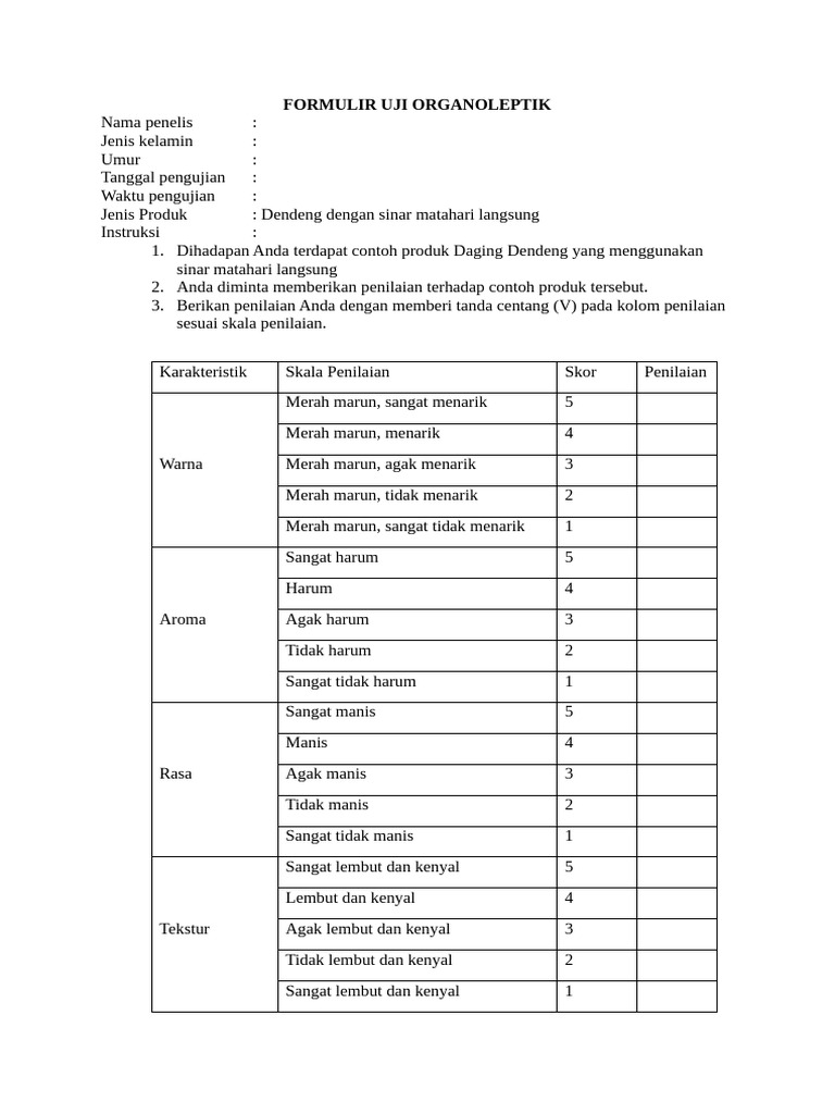 Formulir Uji Organoleptik-1 | PDF