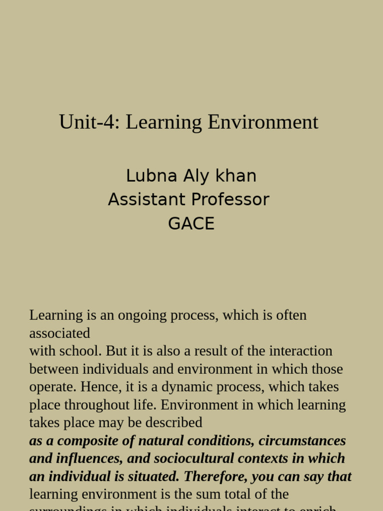 Understanding Learning Environments | PDF | Learning | Classroom