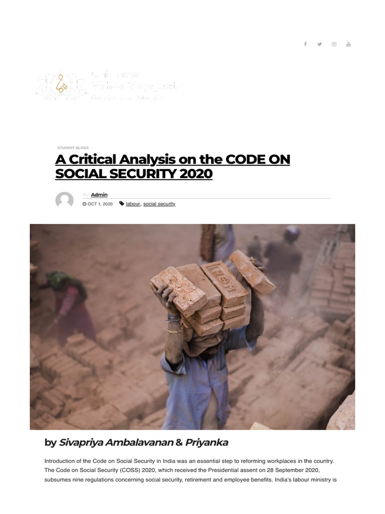 Overview of India's Social Security Code 2020 | PDF | Employment | Welfare