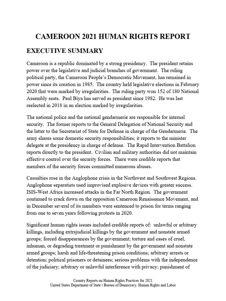 Cameroon 2021 Human Rights Report | PDF | Detention (Imprisonment) | Arrest