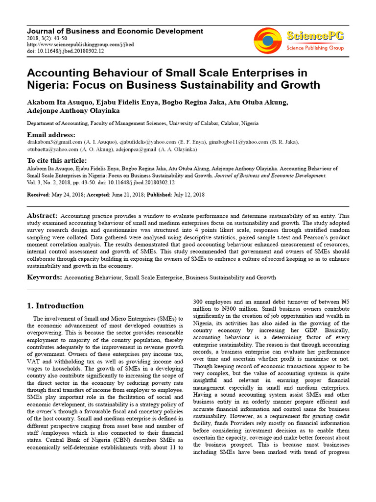 Accounting Behaviour of Small Scale Enterprises in Nigeria 3g22n83bw4 ...