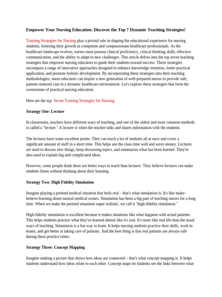 Top 7 Teaching Strategies for Nursing | PDF | Nursing | Simulation