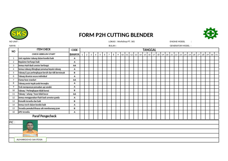 Form P2H Cutting Blender Checklist | PDF