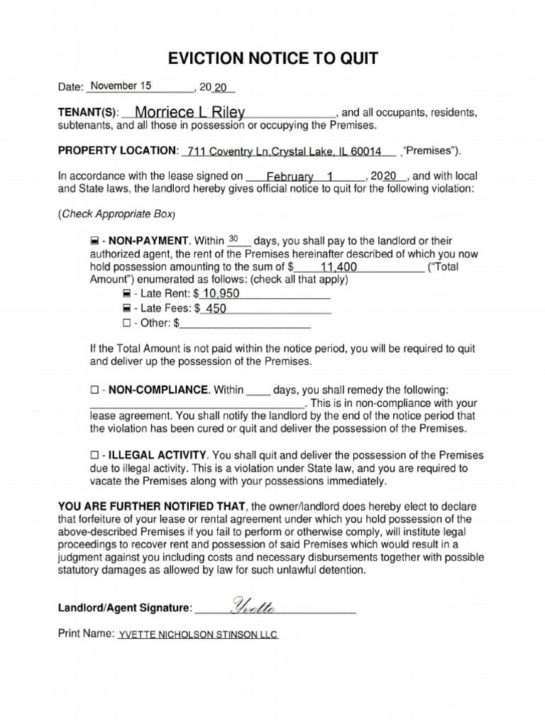 Eviction Notice To Quit | PDF