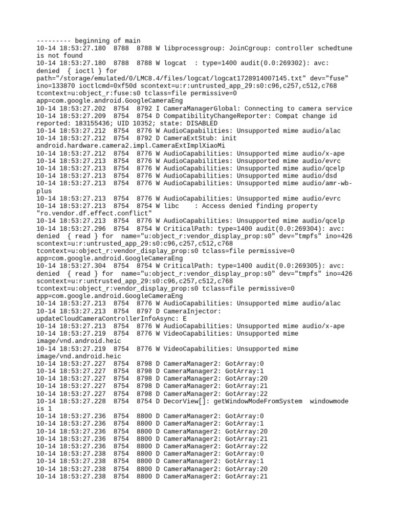 Camera Service Log Errors and Warnings | PDF | Computing | Software