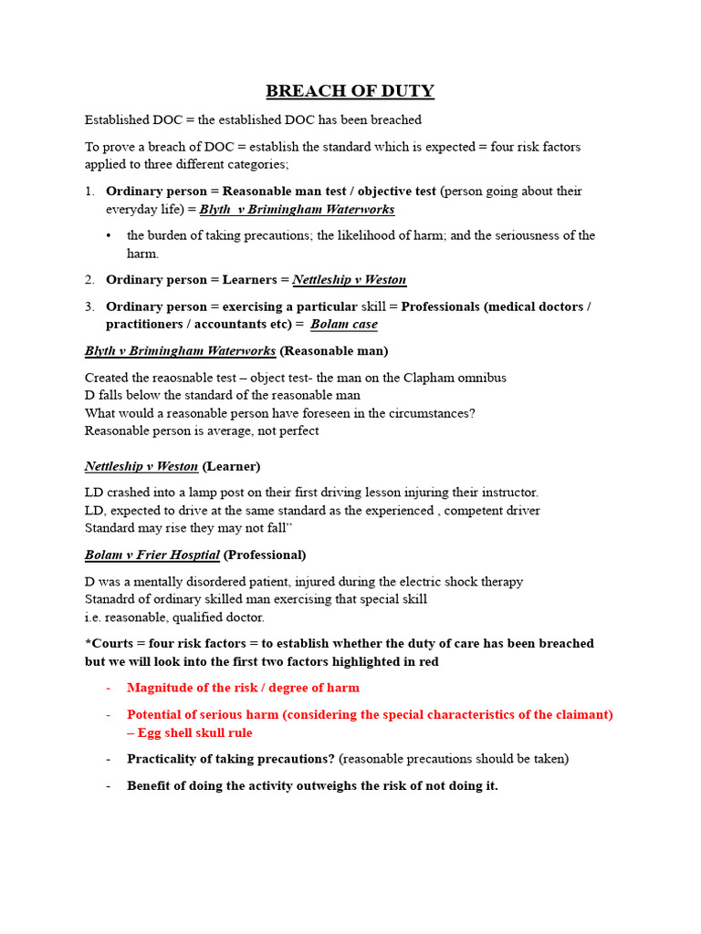 Negligence 2 - Breach of Duty | PDF | Negligence | Reasonable Person
