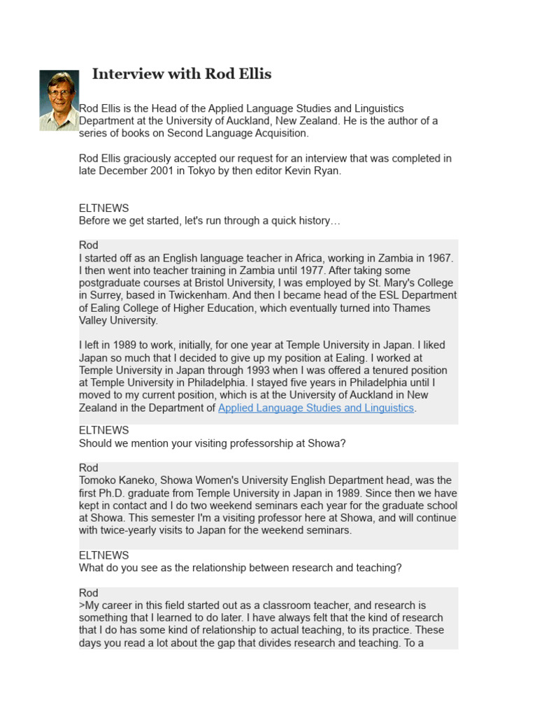 Rod Ellis Interview | PDF | Learning | Language Acquisition