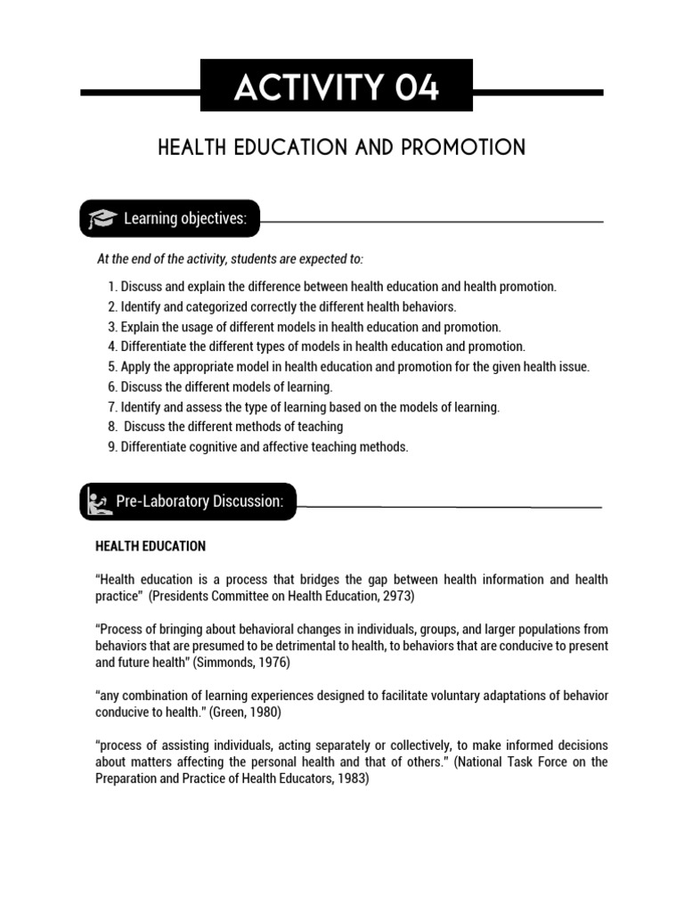Health Education and Promotion Overview | PDF | Behavior | Learning