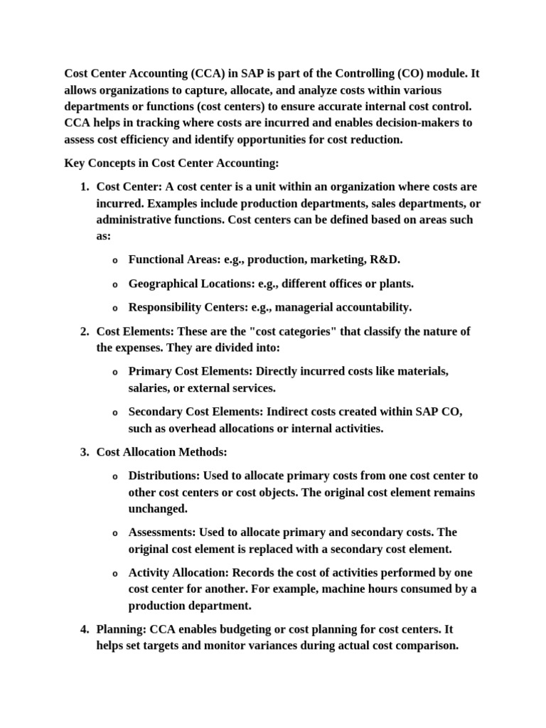 Understanding Cost Center Accounting in SAP | PDF | Cost | Cost Accounting