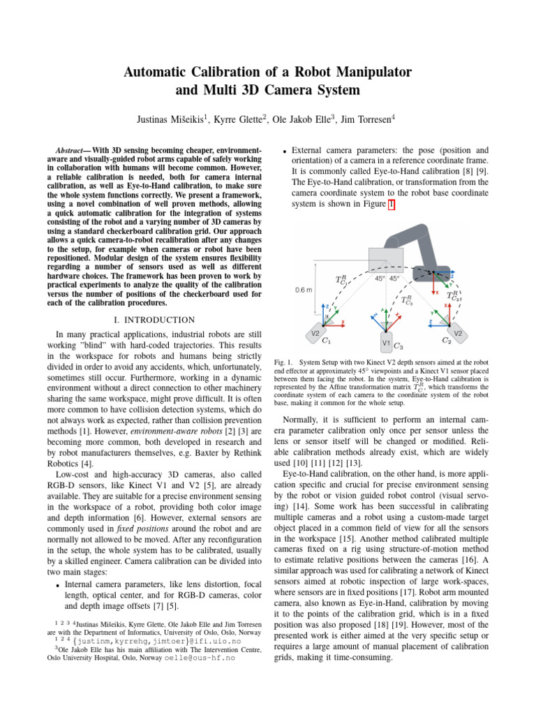 Automatic Calibration of A Robot Manipulator and Multi 3D Camera System ...