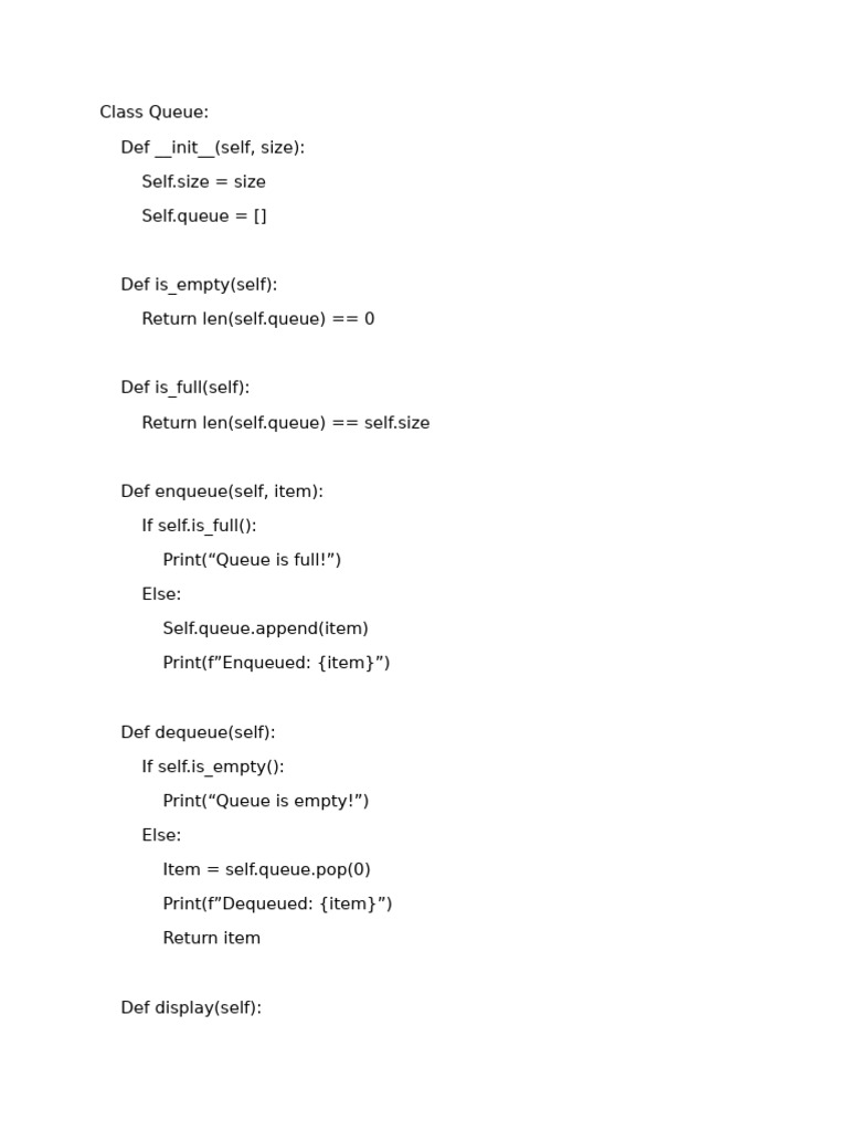 Python Class for Queue Implementation | PDF | Language Arts ...