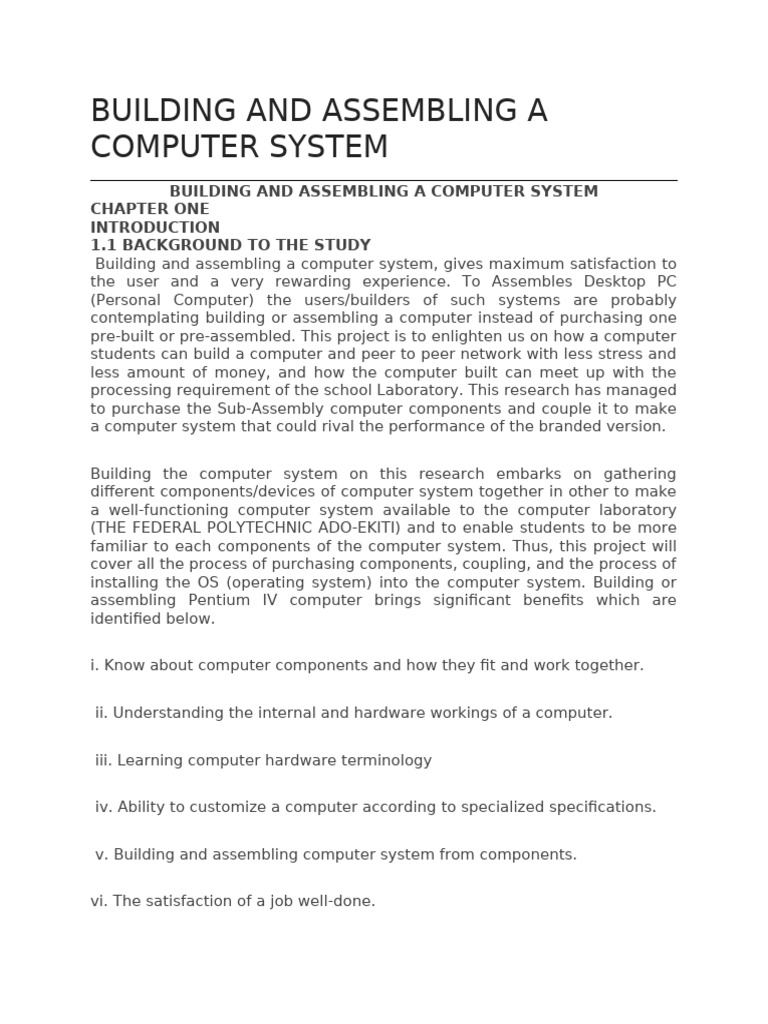 Building and Assembling A Computer System | PDF | Personal Computers ...