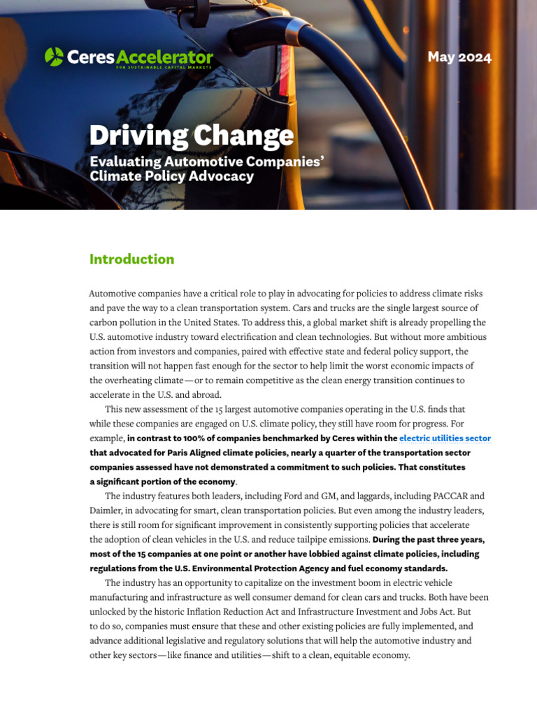 Driving Change Evaluating Automotive Companies Climate Policy Advocacy ...