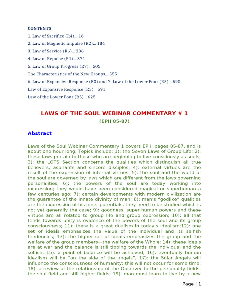 Seven Laws of Group Life Explained | PDF | Soul | Consciousness