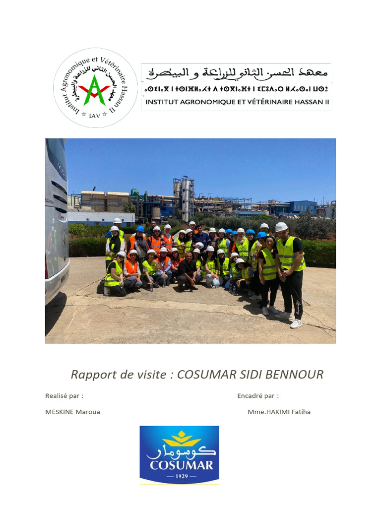 Rapport de visite à COSUMAR Sidi Bennour | PDF | Sucre | Régime et ...