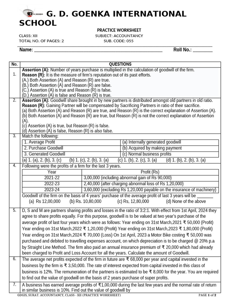 Goodwill Calculation Practice Worksheet | PDF | Goodwill (Accounting ...