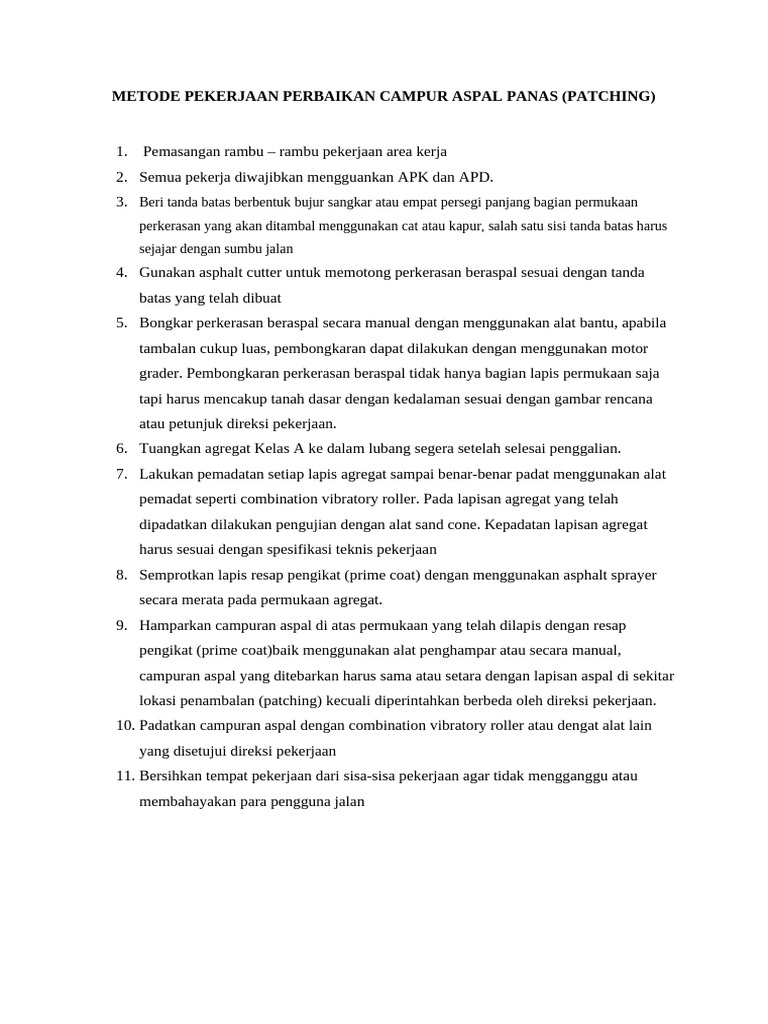 Metode Patching Aspal Panas | PDF | Teknologi & Rekayasa