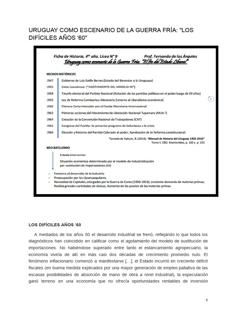 13 de Septiembre URUGUAY COMO ESCENARIO DE LA GUERRA FRIA LOS DIFICILES ...