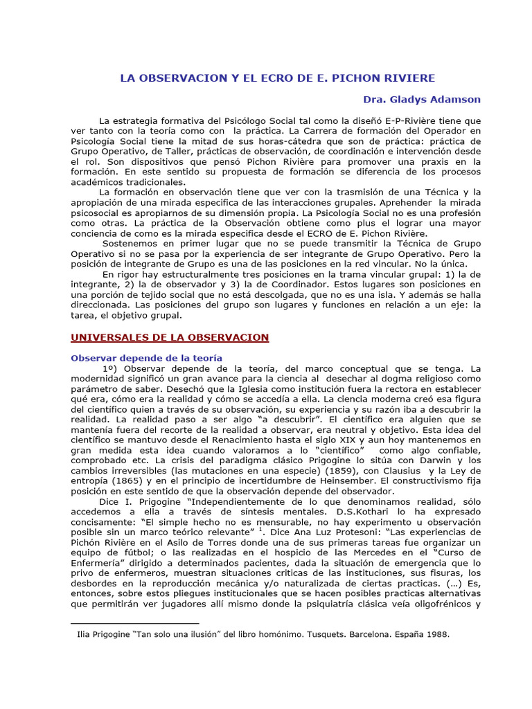 El ECRO de Pichón Rivière en Psicología Social | PDF | Psicología ...