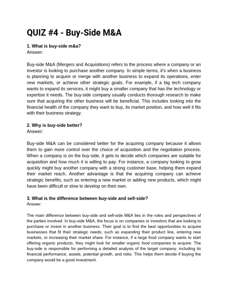 Understanding Buy-Side M&A Explained | PDF | Mergers And Acquisitions ...