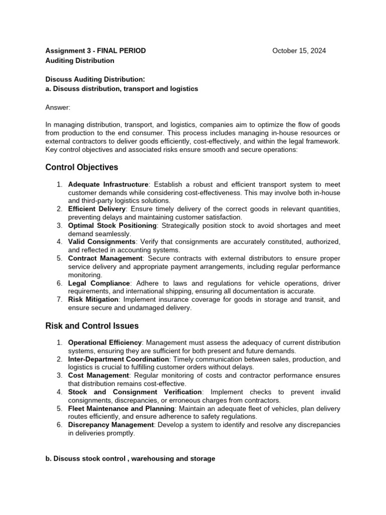 Assignment 3 - FINAL PERIOD - Auditing Distribution - October 15, 2024 ...