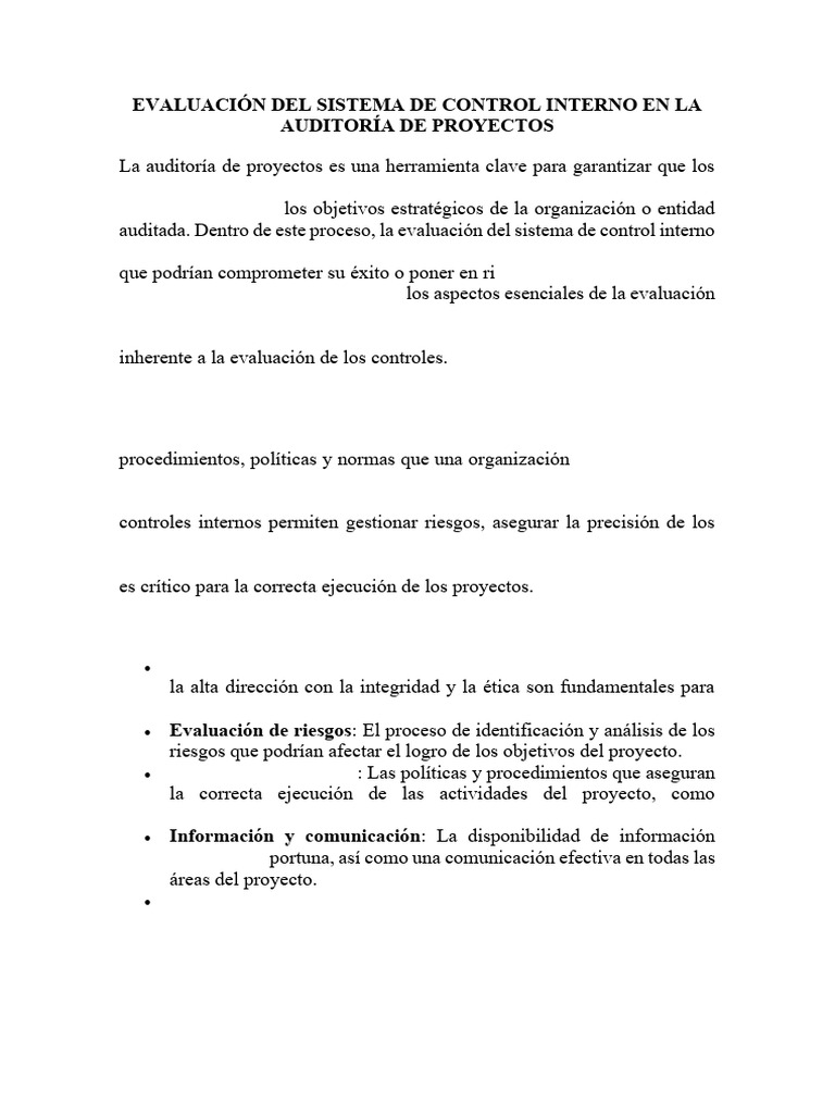 Evaluación Del Sistema de Control Interno en La Auditoría de Proyectos ...