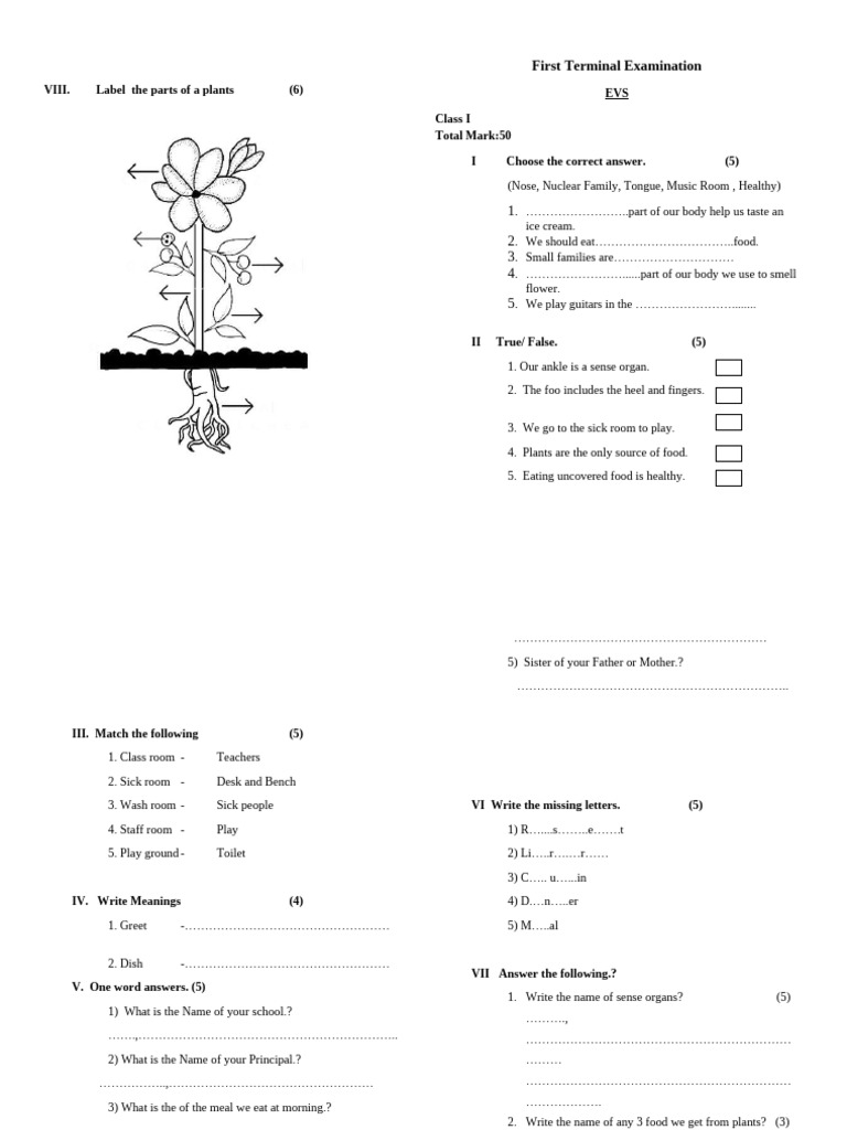 Class I Evs New Pdf Language Arts Discipline Foreign Language