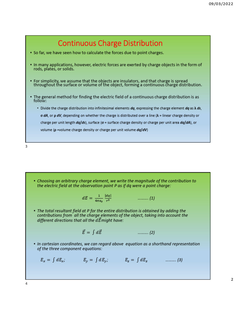 (II) Electric Field of Continuous Charge Distribution | PDF | Physics ...