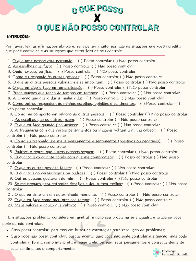 O Que Posso e Não Posso Controlar | PDF | Pensamento