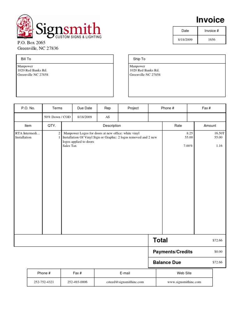 Invoice for Manpower Logo Installation | PDF | Finance & Money Management