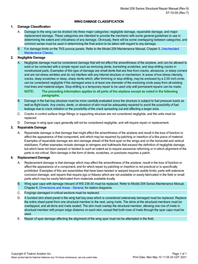 SRM 57-10-00 - Wing Damage Classification | PDF | Spar (Aeronautics)
