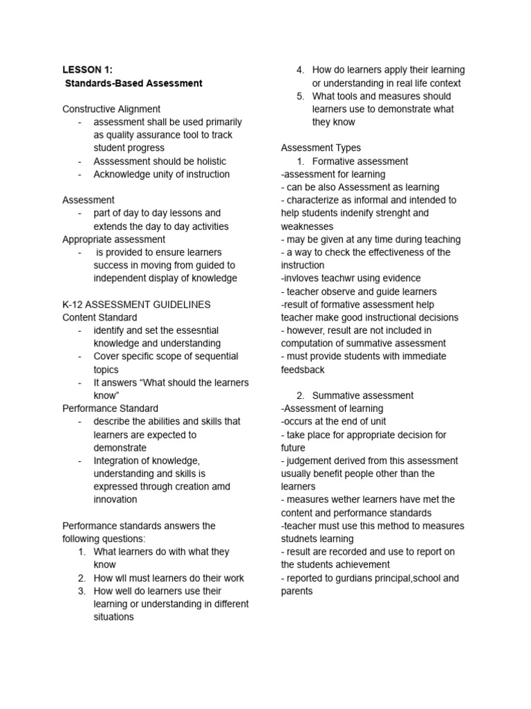 K-12 Assessment and Learning Objectives | PDF | Educational Assessment ...