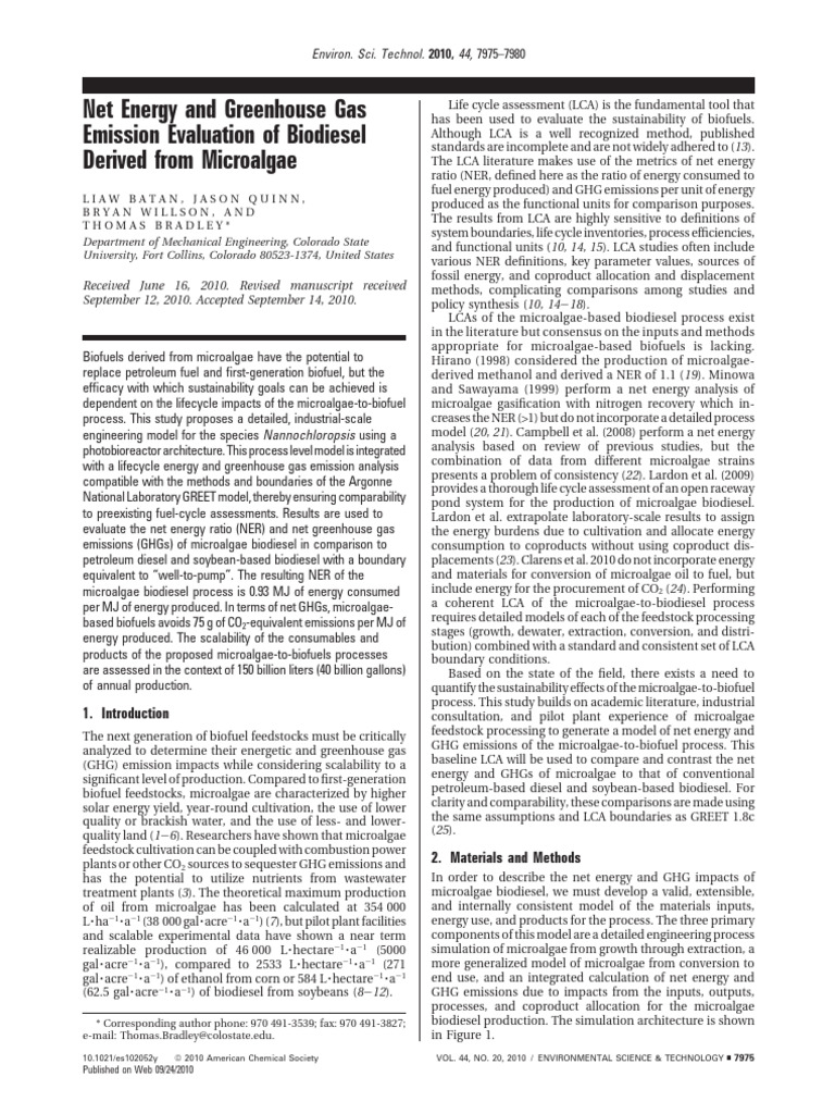 Microalgae Biodiesel: Energy & Emissions Analysis | PDF | Algae Fuel ...