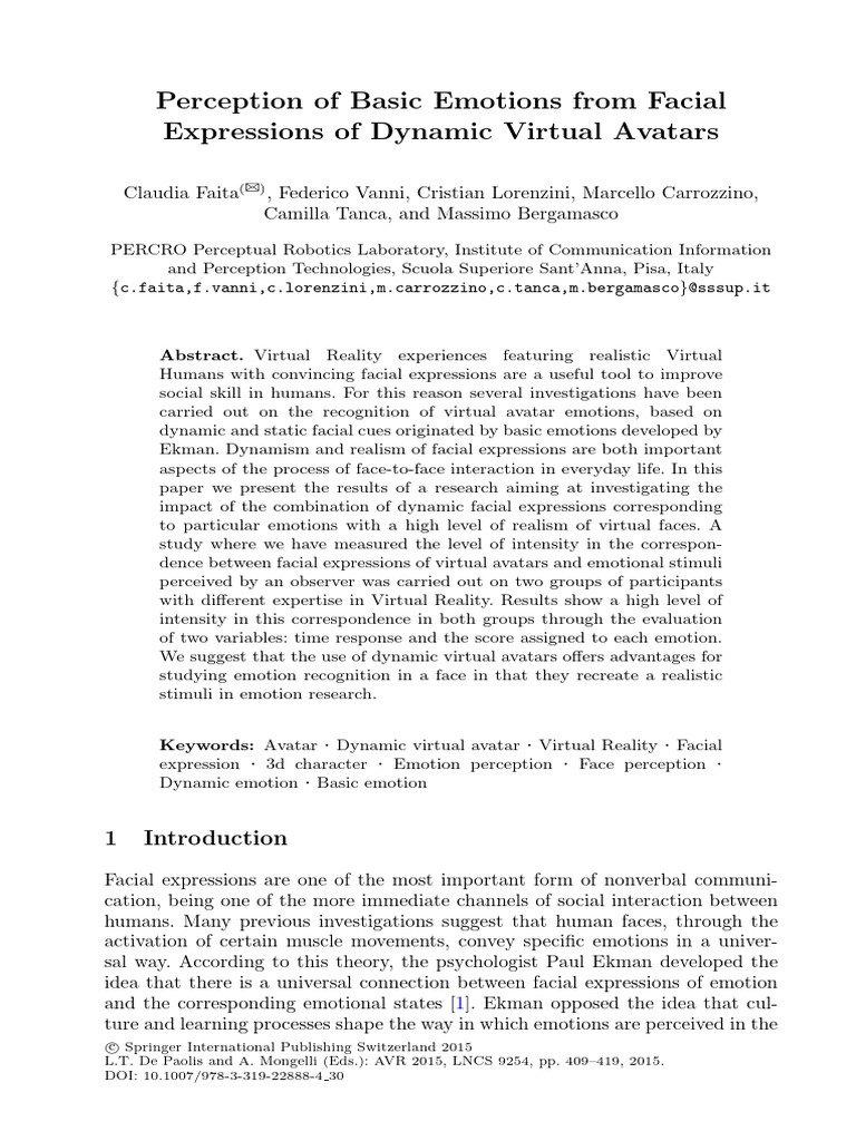 Emotion Recognition in Dynamic Avatars | PDF | Emotions | Facial Expression