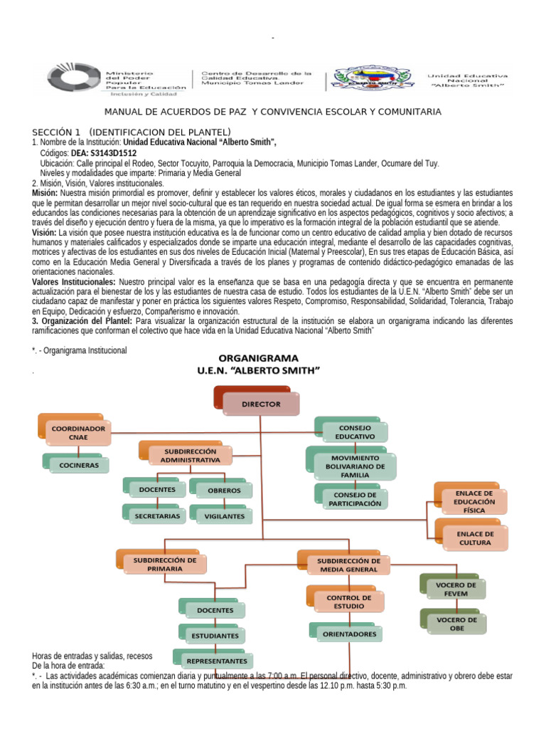 Normas de Convivencia Escolar y Paz | PDF | Educación de la primera ...