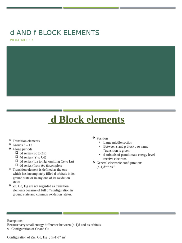 d and f Block Elements Overview | PDF | Transition Metals | Phases Of ...