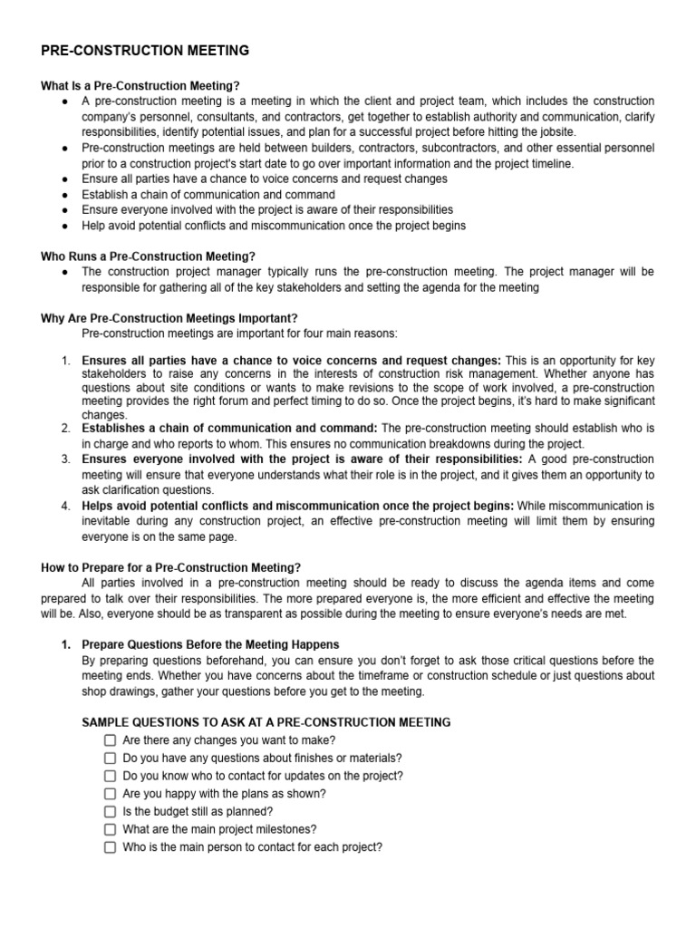 Pre-Construction Meeting Essentials | PDF | Business