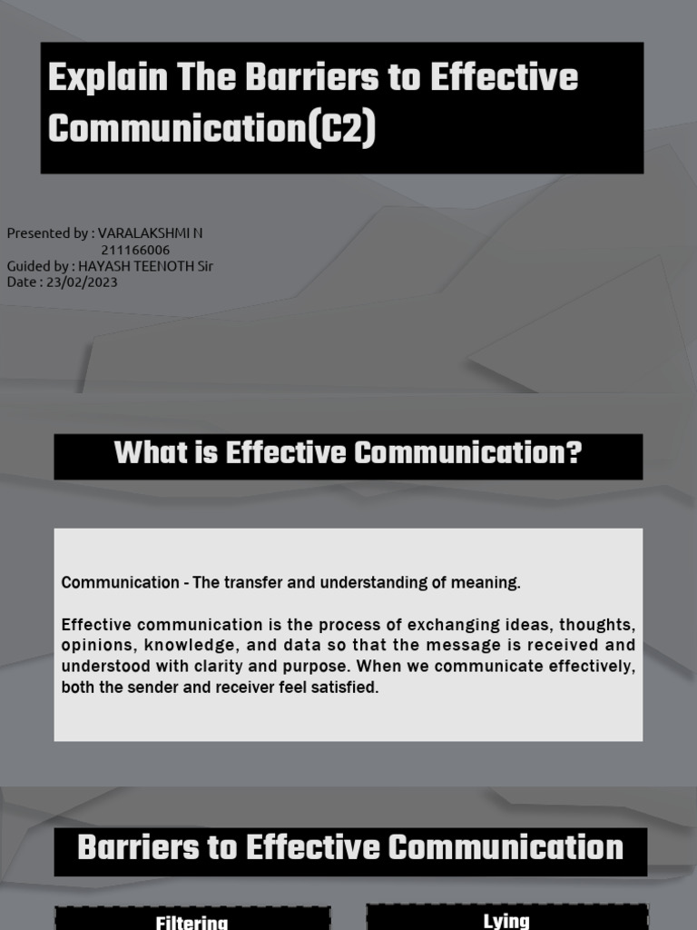 Barriers to Effective Communication | PDF | Communication | Nonverbal ...