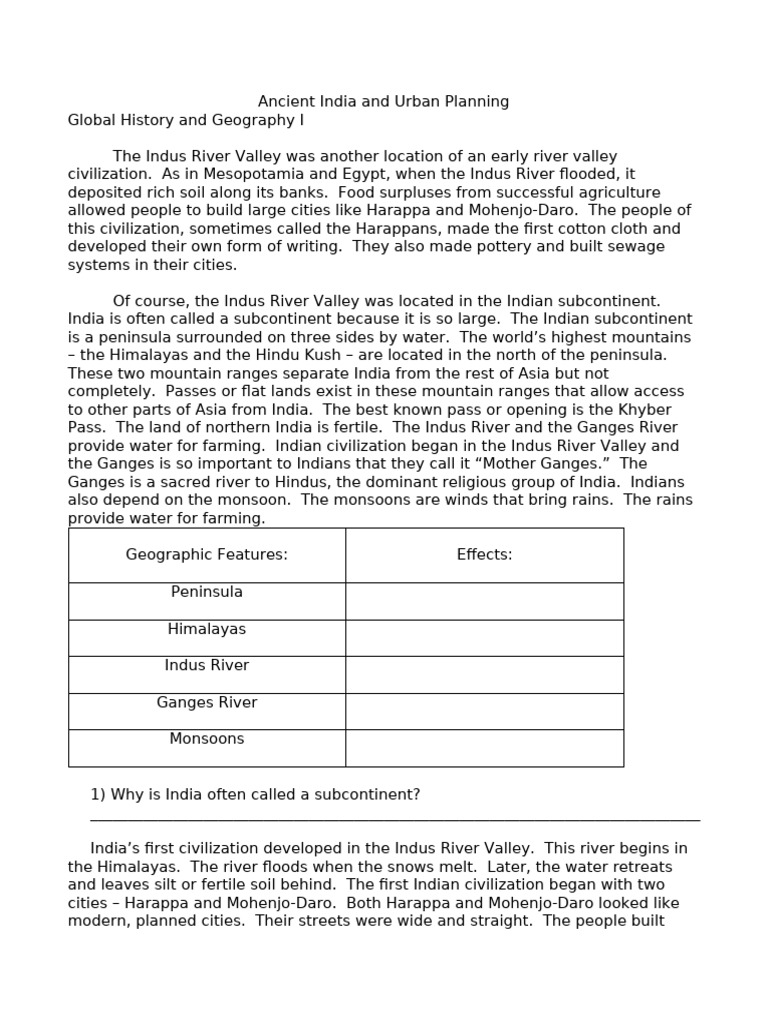 Ancient India and Urban Planning PDF Indus River Indian Subcontinent